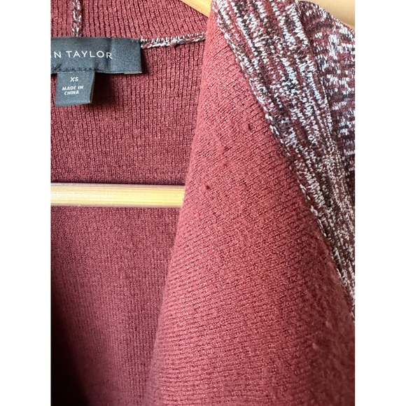 Ann Taylor‎ XS Marled Burgundy Open Front Cardigan Sweater Pockets - Picture 4 of 11